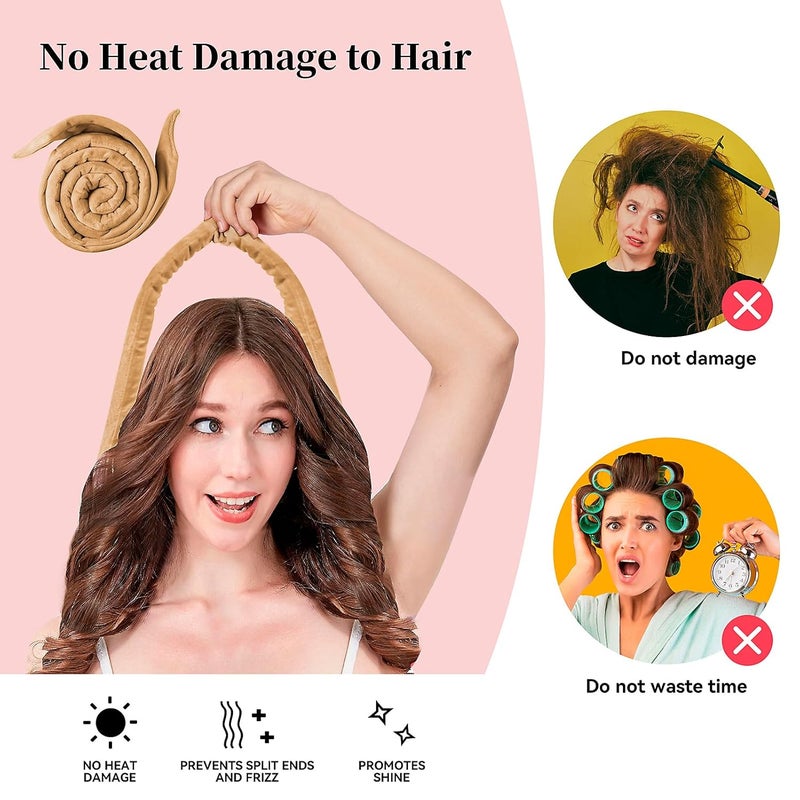 Flylipu Heatless 60" Extra Long Soft Hair Curlers to Sleep In, No Heat Curling Headband Hair Rollers (Khaki) - Image 3